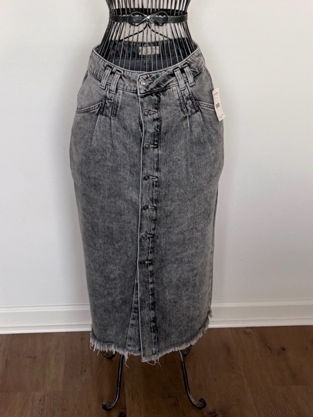 Free People Sidney Midi Denim Acid Wash Skirt